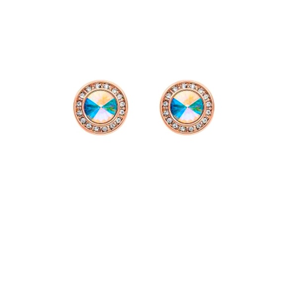 Rose Goldtone Aurora Borealis Halo Stud Earrings - Picture 1 of 3